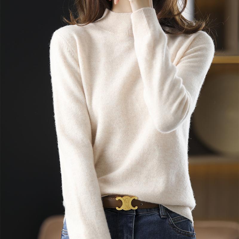 Nuevo medio suéter de cuello alto para mujer Otoño e Invierno suéter corto de color sólido suéter suelto engrosado camisa de fondo entrega de una pieza image 15