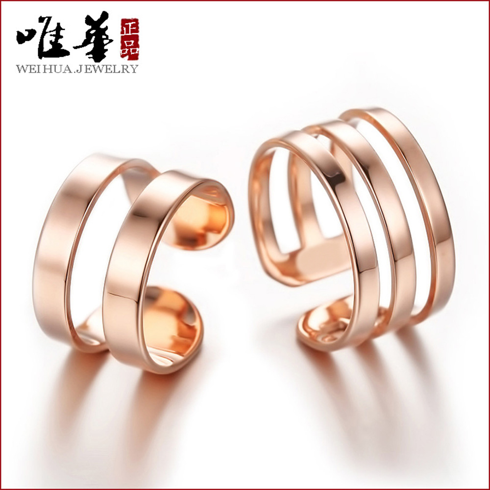 唯华 韩国新品气质女情侣对戒 镀银时尚玫瑰金男女款戒指厂家批发