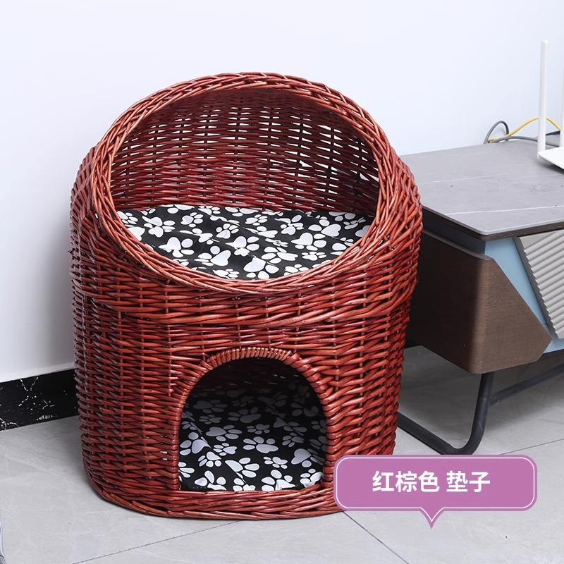 Casa de ratas tejida felina de sauce cuatro estaciones generales de verano desmontable felina perros pequeños y medianos Teddy tejido felina de mascotas