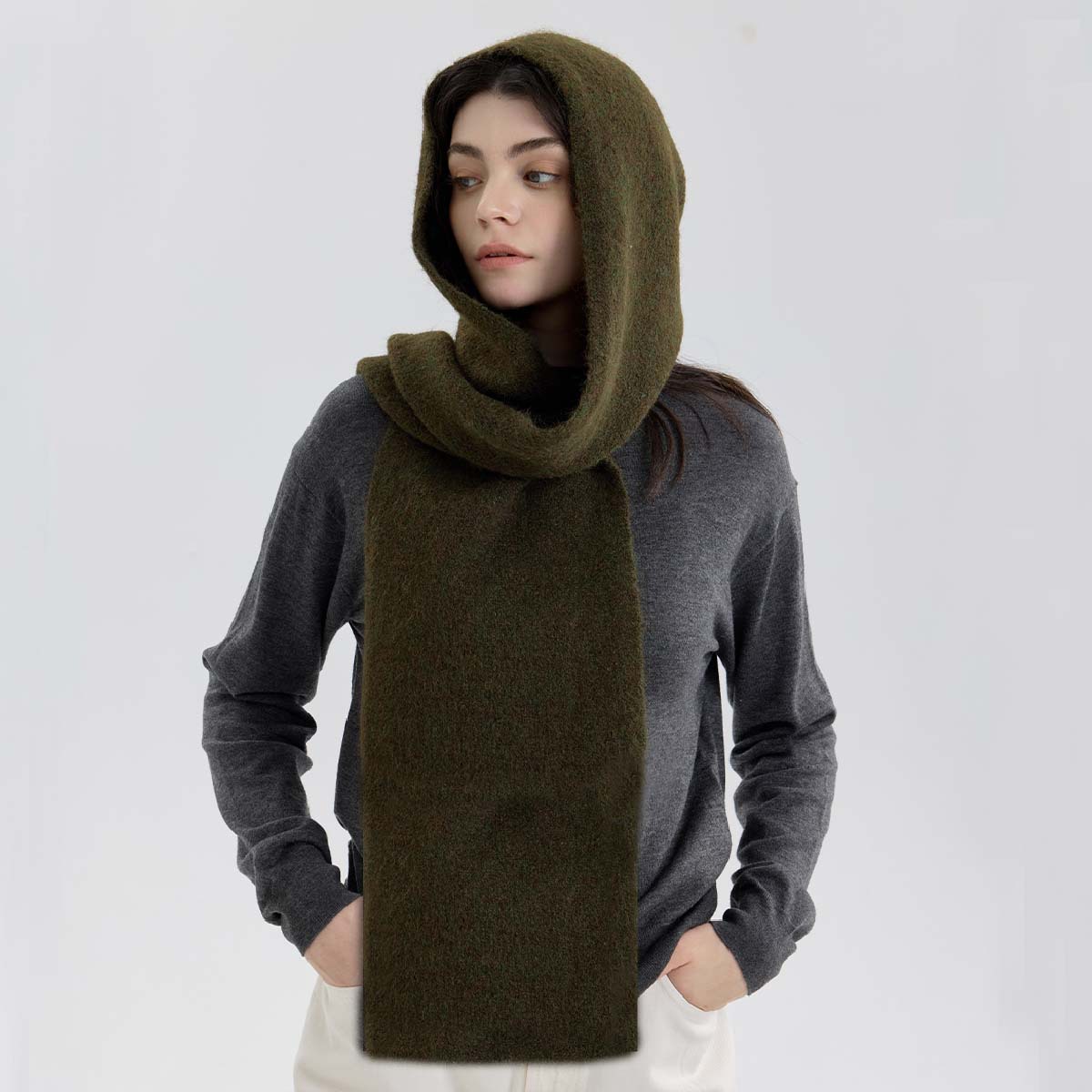 Comercio exterior transfronterizo bufandas encapuchadas de color sólido para proteger el cuello caliente bufandas de cuello parejas de otoño y invierno