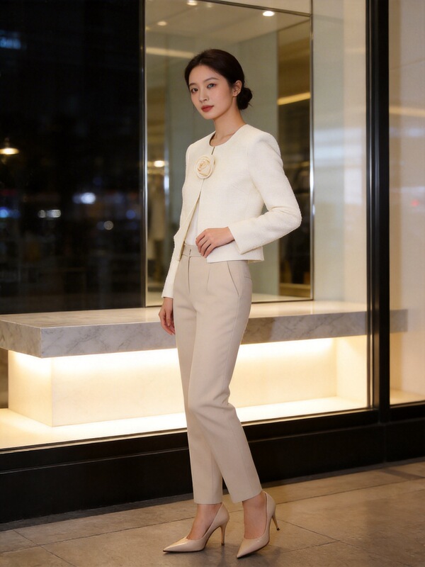 Elegant Commuter Rose Flower Buttonless Cardigan Evening Jacket Short Style Chanel-Inspired Blazer for Women Spring and Autumn