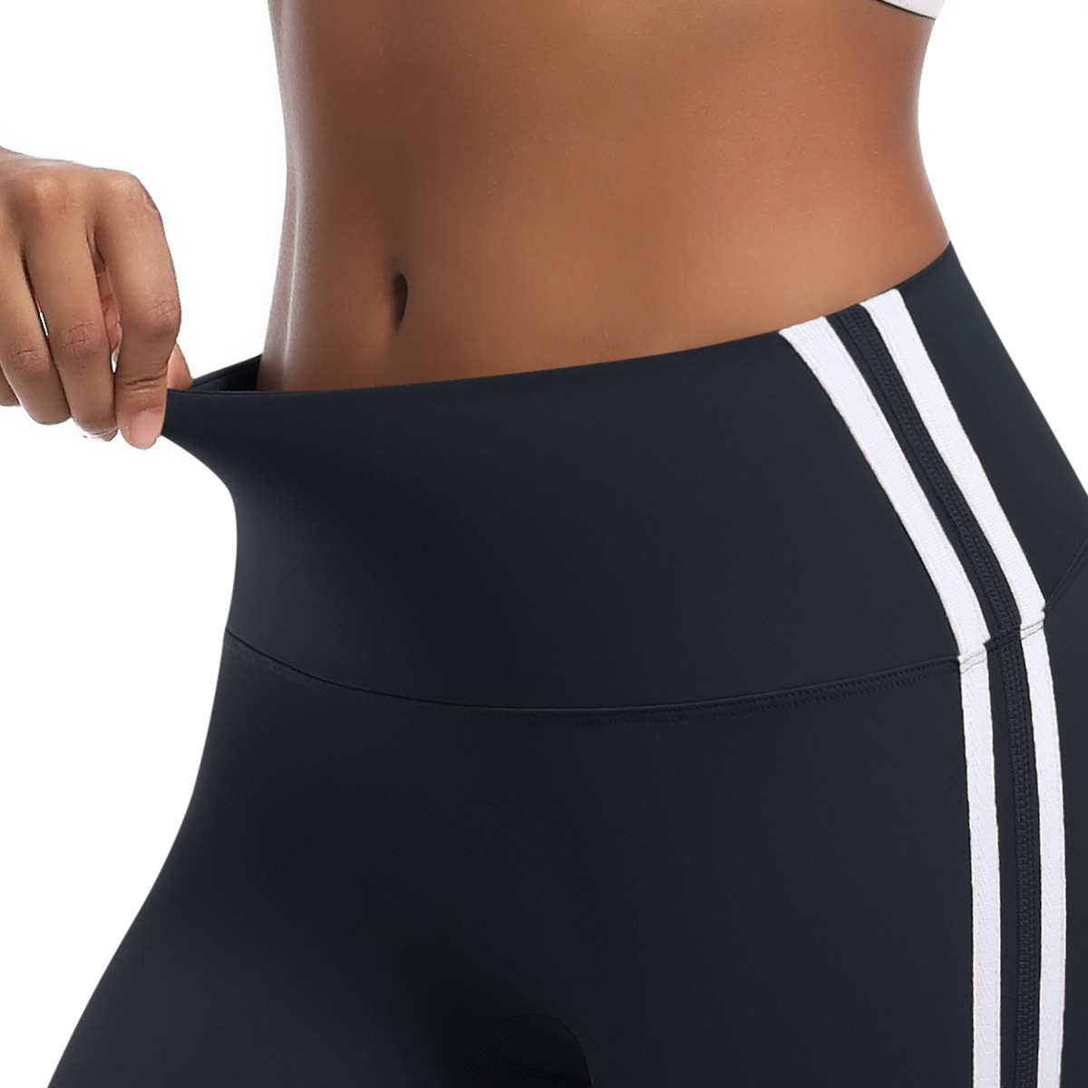 210g Weight Sleeveless Sleeve Length Nylon Fabric Type Short Top Length Leggings Pants Type Running, Sports Occasion Collarless Neckline Stripe Pattern Side Stripe Design Fitness, Sport Style Style Fitness Sport Style Stripe Nylon Collarless Side Stripe Active Bottoms Leggings 8