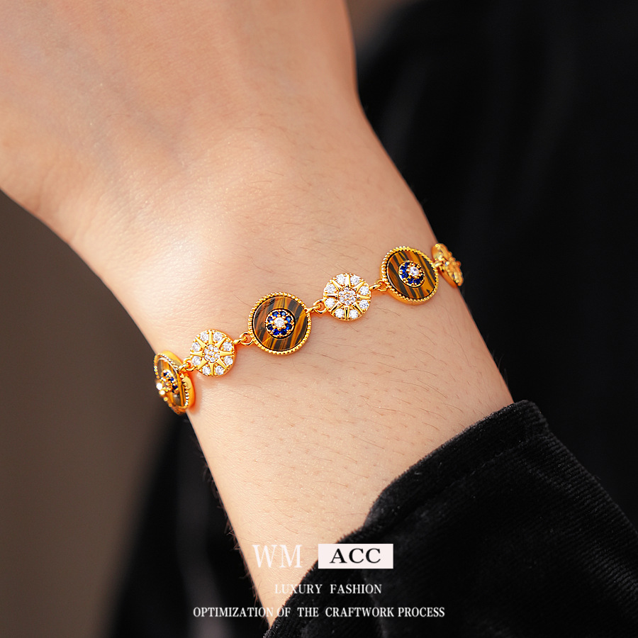 Medieval vintage zircon pulsera redonda lujo ligero pulsera de alta sensación de moda retro exquisita joyería versátil mujer