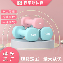 跨境厂家批发铸铁浸塑哑铃磨砂包胶哑铃彩色健身瘦臂家用环保手铃
