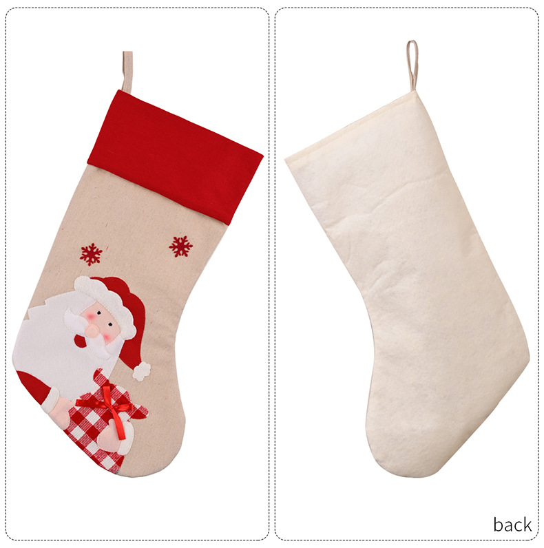 Hogar y jardín nuevas decoraciones navideñas calcetines navideños con estampado de dibujos animados de lino con borde rojo calcetines de regalo para niños colgante de árbol_voghion.com