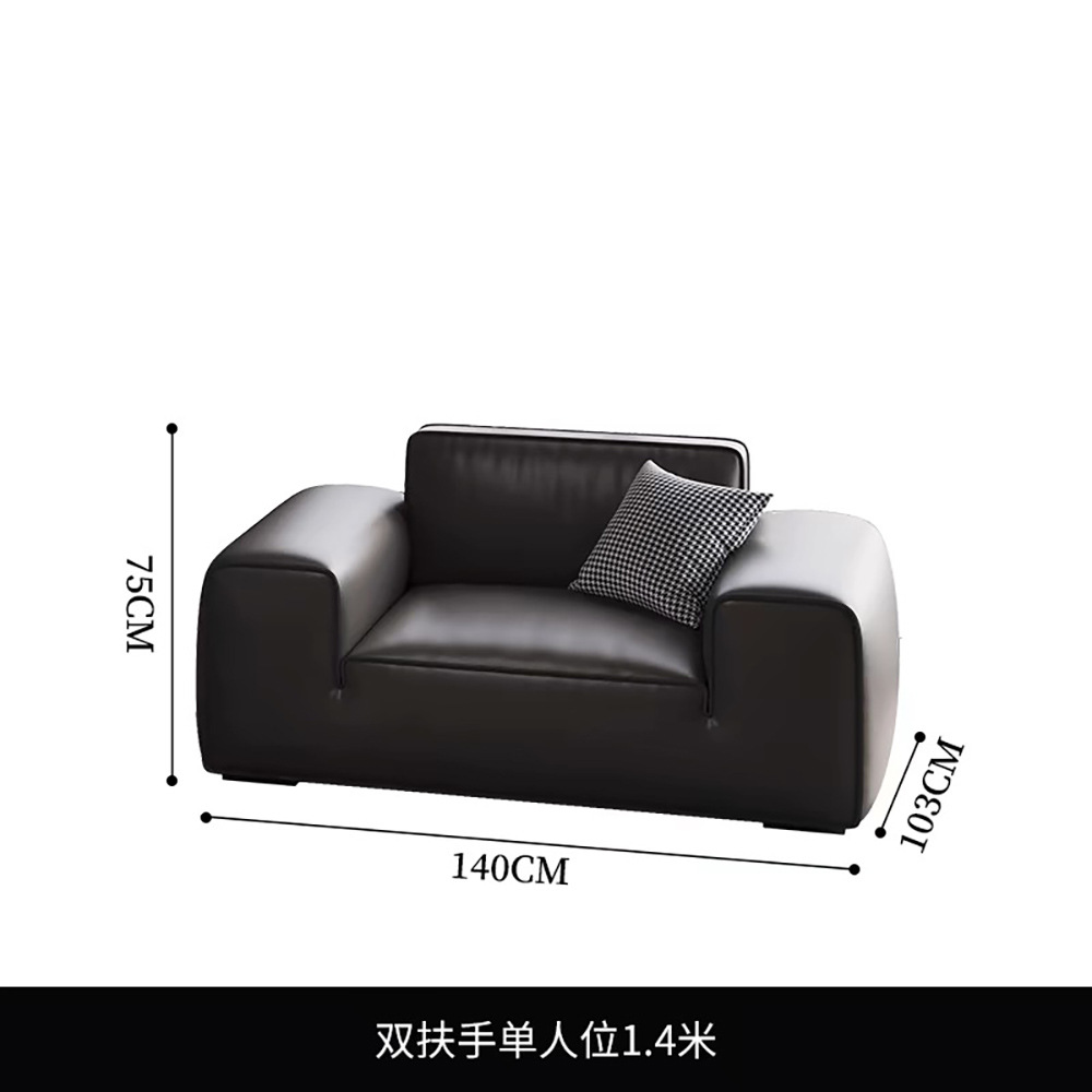 Sofá de piel de cabeza de vaca negra grande con bloque de tofu simple moderno, sala de estar, apartamento pequeño, resistente a los arañazos, cómodo, sofá de piel de vaca real image 7