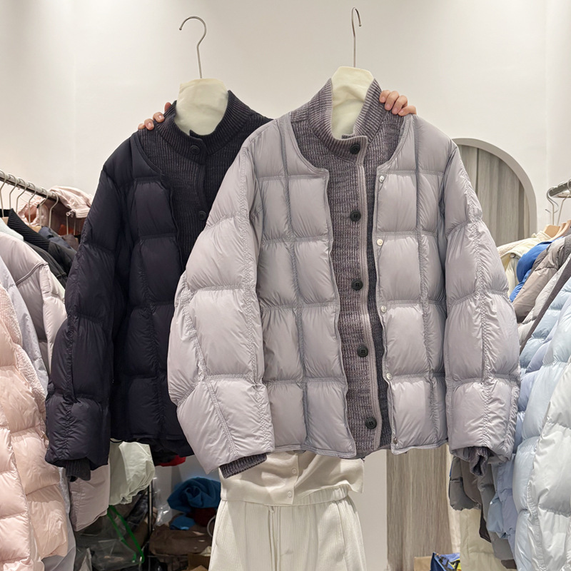 2025 Winter New Knitted Splicing Fake Two-Piece Stand-Up Collar 90 White Duck down Jacket, Super Nice Korean Style Jacket Trend 2025 Winter New Knitted Splicing Fake Two-Piece Stand-Up Collar 90 White Duck down Jacket, Super Nice Korean Style Jacket Trend