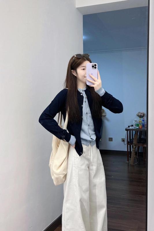 韩系撞色假两件针织开衫女早秋设计感毛衣外套秋时尚高级感上衣|undefined