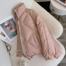 粉色菱格甜美棉服外套女2023年冬季新款设计感加厚立领短款棉衣女