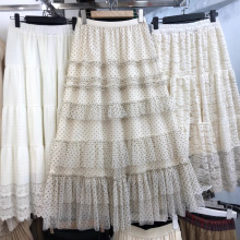 2025早春浪漫温柔半身裙赫本风波点多层荷叶边拼接蛋糕仙女网纱裙