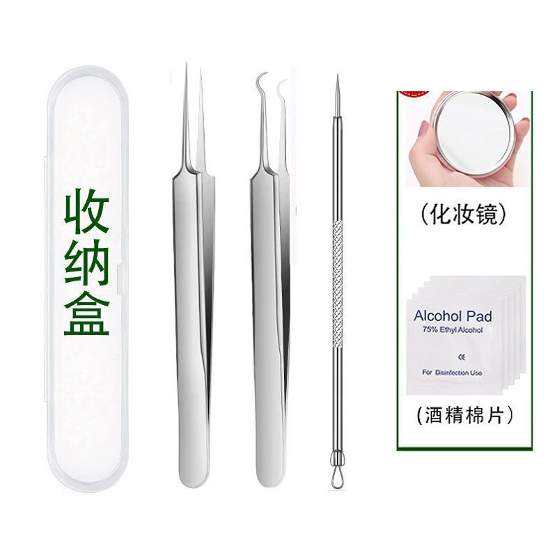 Набор для удаления угрей Blackhead Remover, нержавеющая сталь, 8 шт комплект экстракторов с пинцетом, зеркало