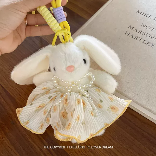Yellow white rabbit, pendant, floral print