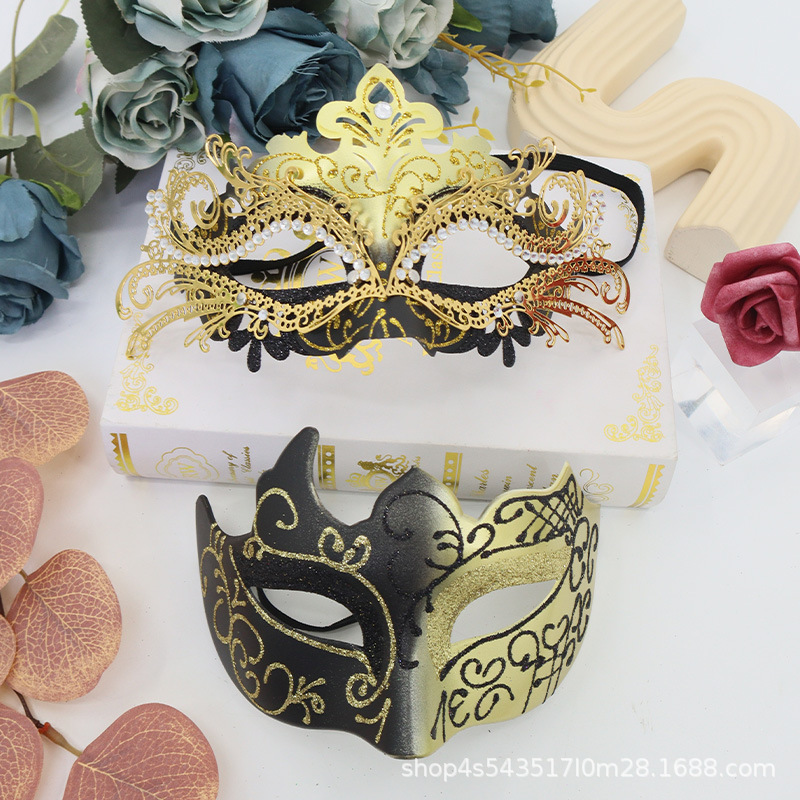 Máscaras de media cara pintadas con diseño de cola de fénix con incrustaciones de diamantes de Amazon Iron Art para hombres y mujeres, máscaras de disfraces para fiestas de Halloween.