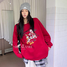 ME KAKAMEE十三行冬新品喷画卡通圣诞MQ加绒宽松百搭卫衣女 9051