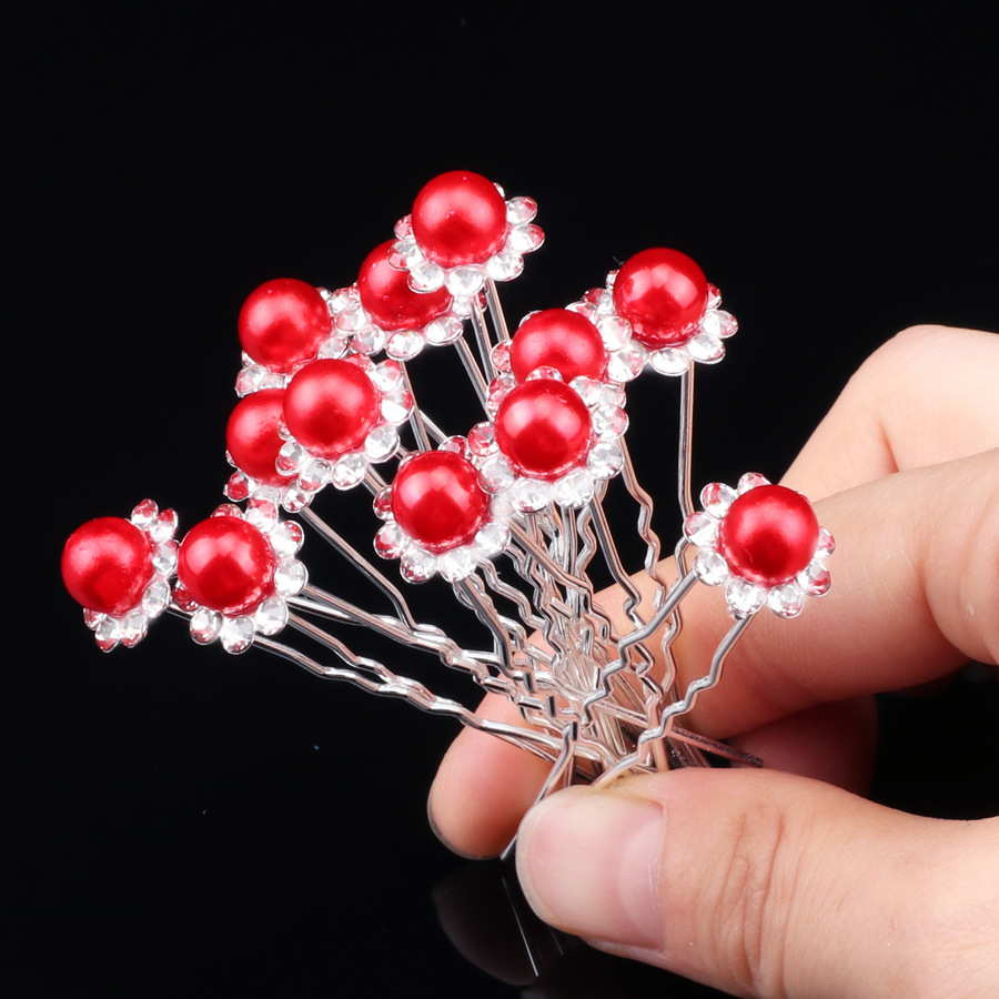 Épingle à cheveux de mariage en u avec strass perles et fleurs_voghion.com