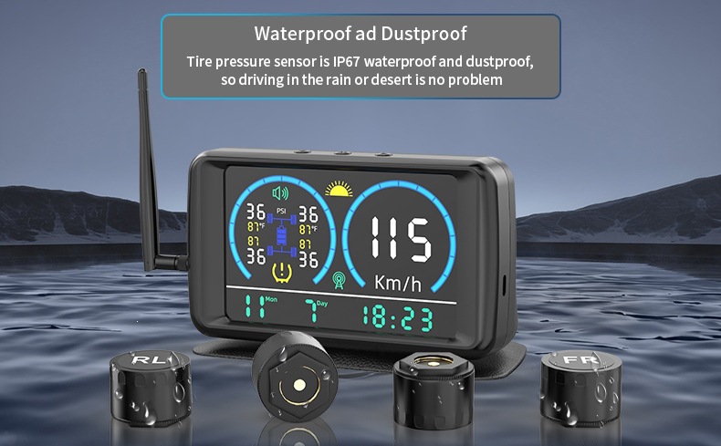 Cross-Border Ultra-Large Screen Tire Pressure Monitor with Time and Temperature Smart Digital Display and Solar-Powered Gps Speed Positioning System