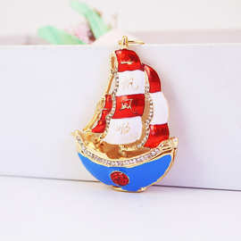 小礼品中国风创意镶钻龙舟汽车钥匙扣一帆风顺帆船挂饰挂件1227