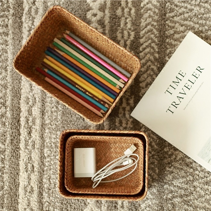 Coș de depozitare împletit pentru birou și cameră de zi_voghion.com