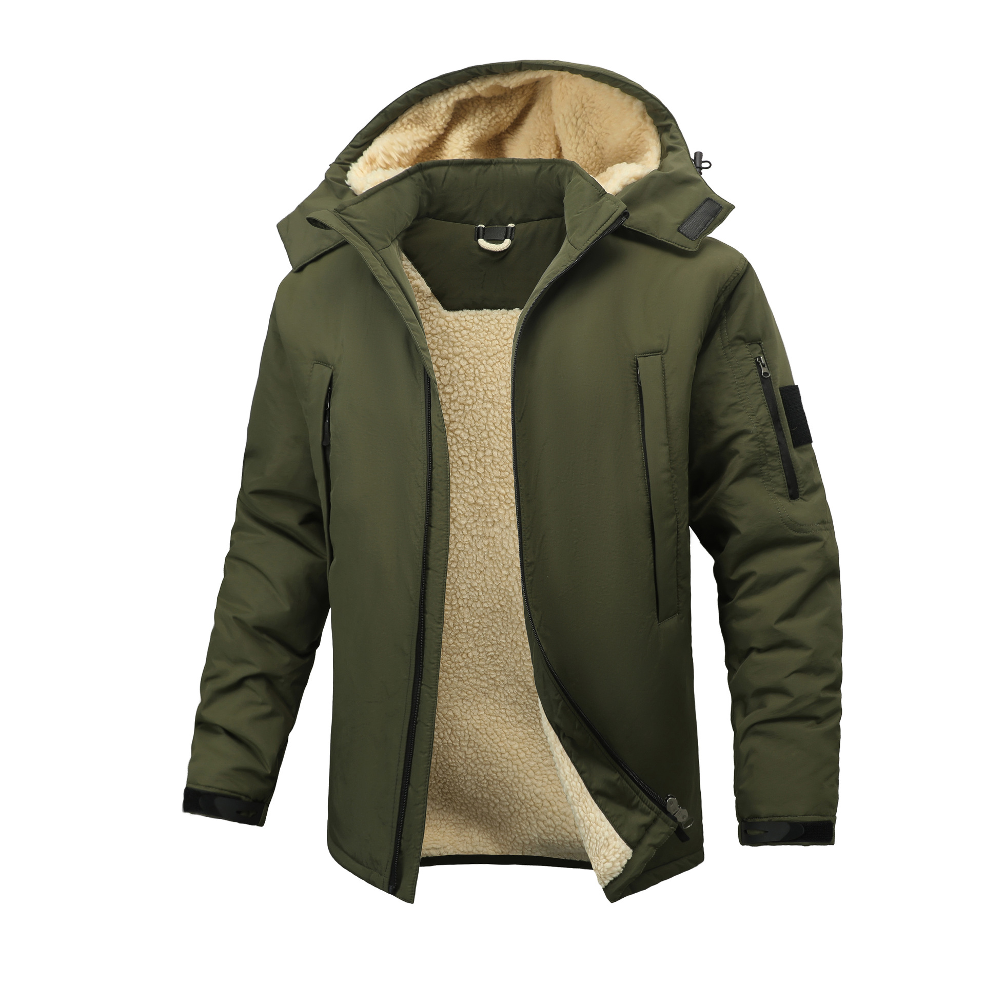 Free Shipping Cross-Border Special Edition Fleece-Lined Thickened Workwear Winter Cotton Jacket Cold-Proof Warm Solid Color Hooded Cotton Coat
