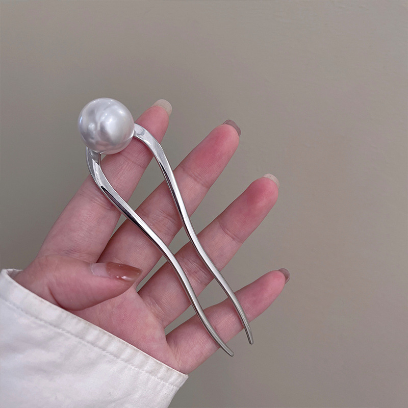 silver Pearl U-shaped Hairpin
