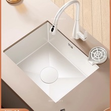 奶油风白色水槽单槽小尺寸厨房不锈钢吧台岛台西厨迷你台下洗菜盆