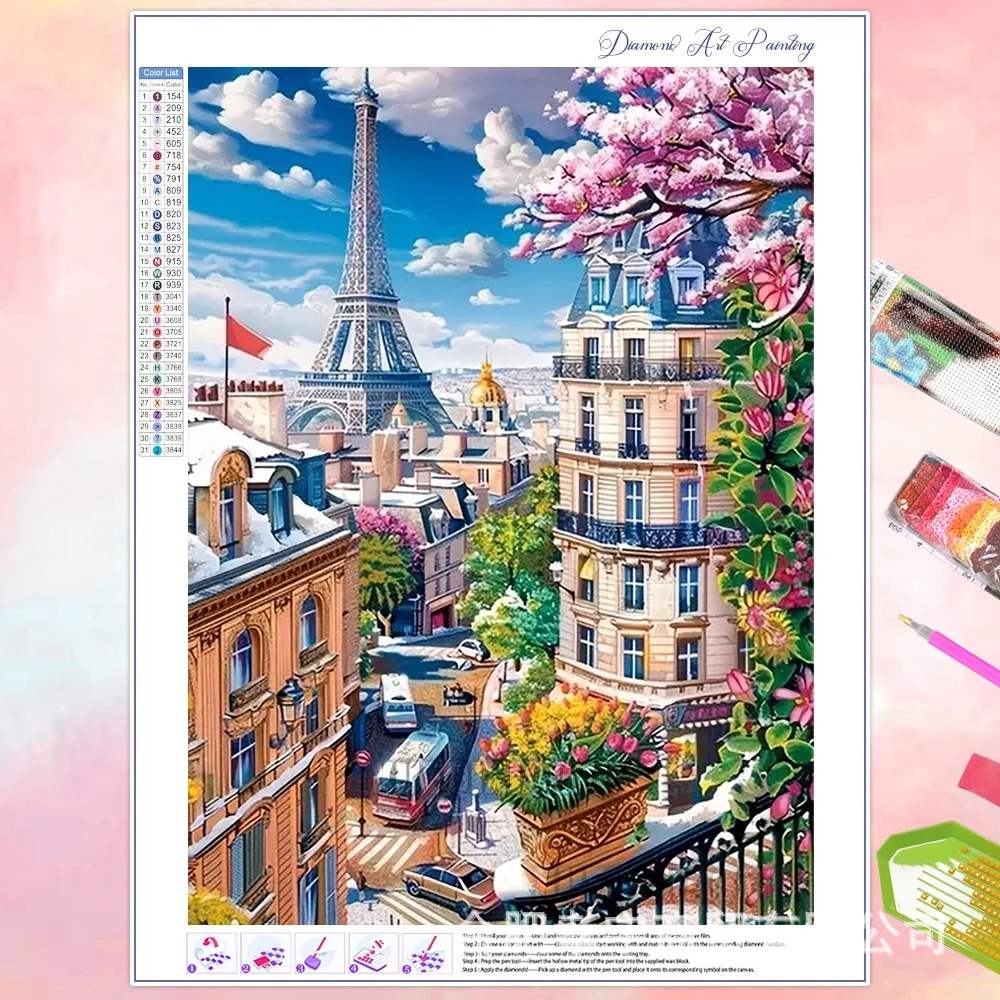 Venta caliente transfronteriza dibujos animados ciudad de bricolaje casa paisaje lleno de diamantes sala de estar dormitorio decoración pegatinas fabricante de pintura de diamantes