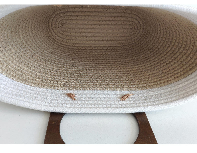 2295g Weight Weave Fashion Element Open Closure Type Top Handle Strap Type Women's Large Cotton Color Block Vacation Beach Weave Bucket Open Beach Bag