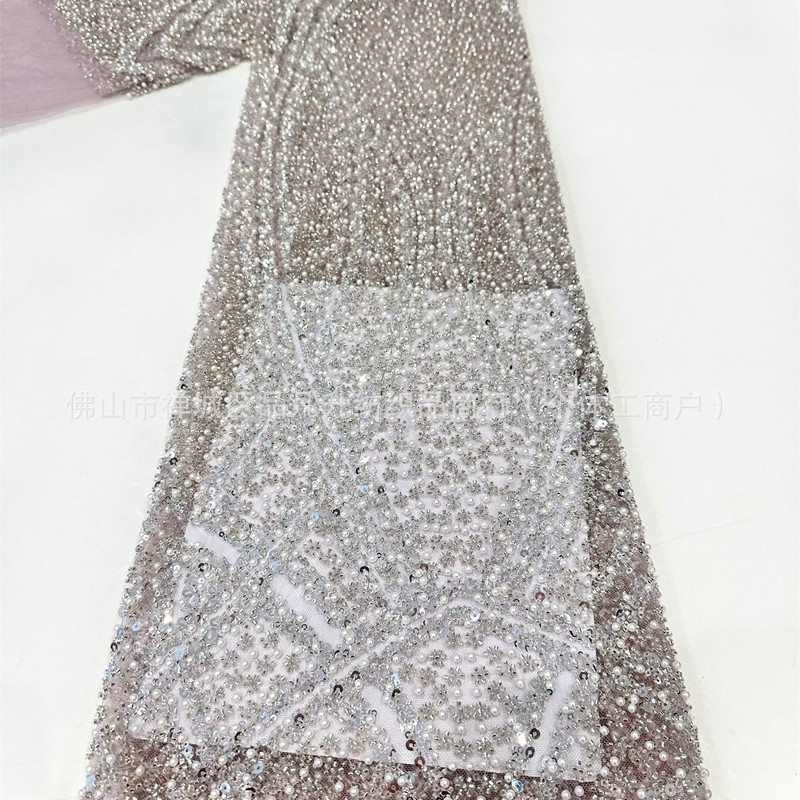 Ingeniería pesada computadora bordada espuma perlas clavos tela alta fijación vestido de boda tela fuente de fabricación comercio exterior transfronterizo image 4
