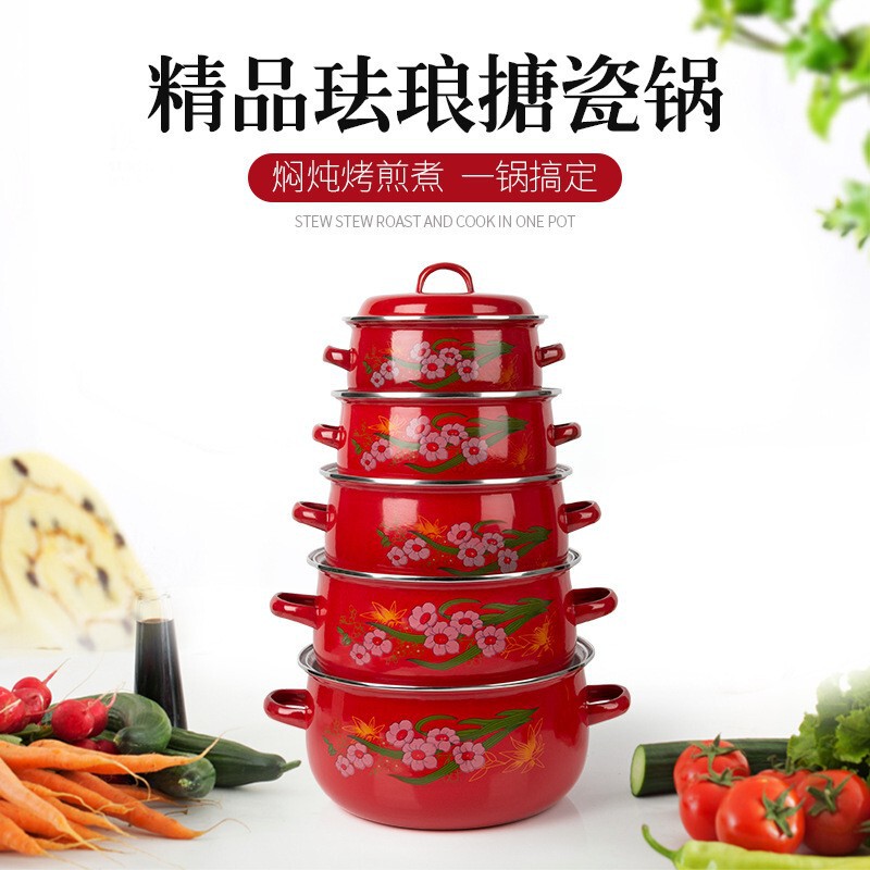 Supply of Best-selling Enamel Set Pots, Enamel Pot Five-piece Set, RED and Blue Export Original Order Export 673ED Supply of Best-selling Enamel Set Pots, Enamel Pot Five-piece Set, RED and Blue Export Original Order Export 673ED