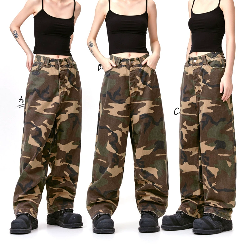 MADEEXTREME американские ретро прямые камуфляжные брюки летние стирание старые уличные широкие брюки для мужчин и женщин