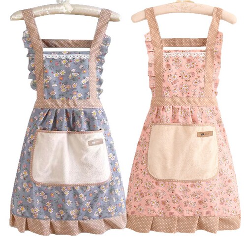 Canvas household new hand-wiping apron kitchen straps antifouling breathable princess dress cooking waist overalls
