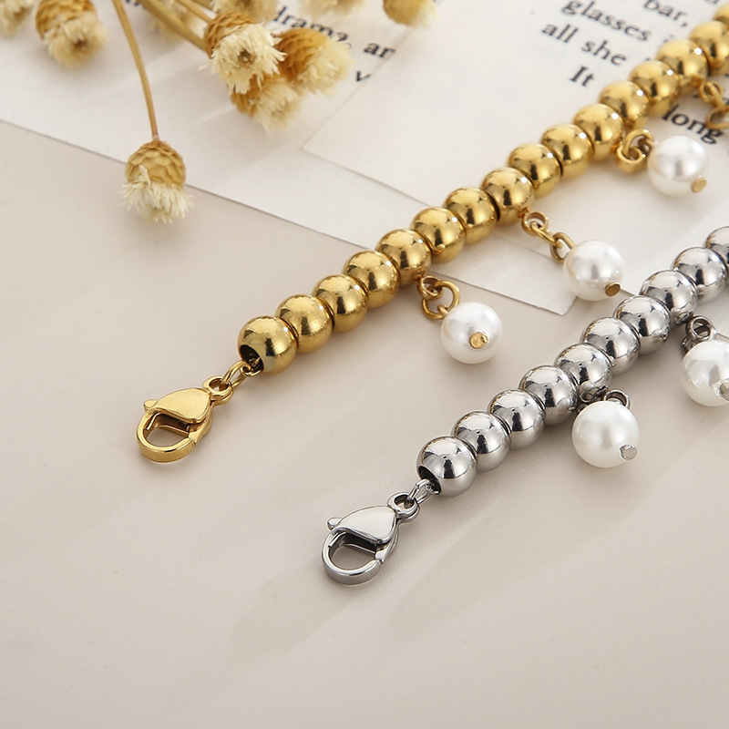 Bracelets Classification Elegant Geometric Titanium Steel Gold Plated Artificial Pearls Bracelets