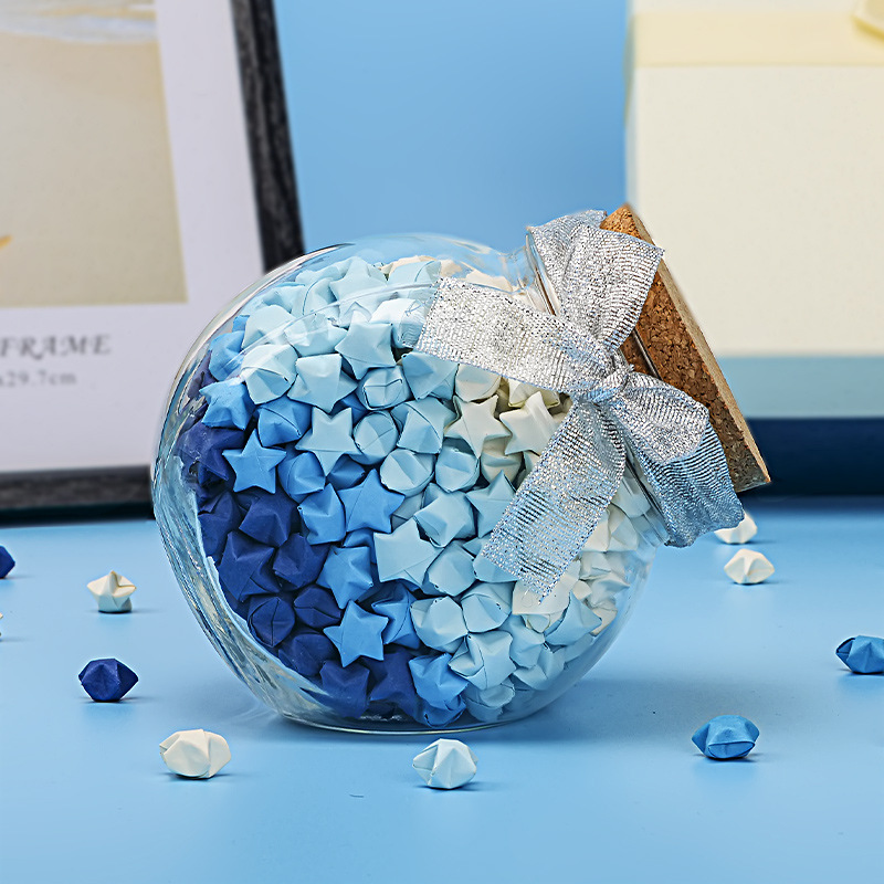 Botella de vidrio de deseo tapones de madera botella grande deseo flotante botella de estrella de suerte origami de alto valor de belleza pequeña botella vacía adornos