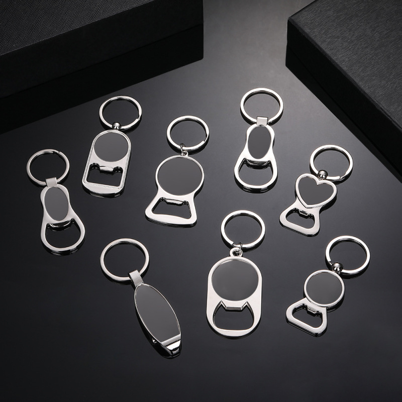Factory direct in stock metal alloy bottle opener keychain thermal transfer key chain bottle opener promotional gifts