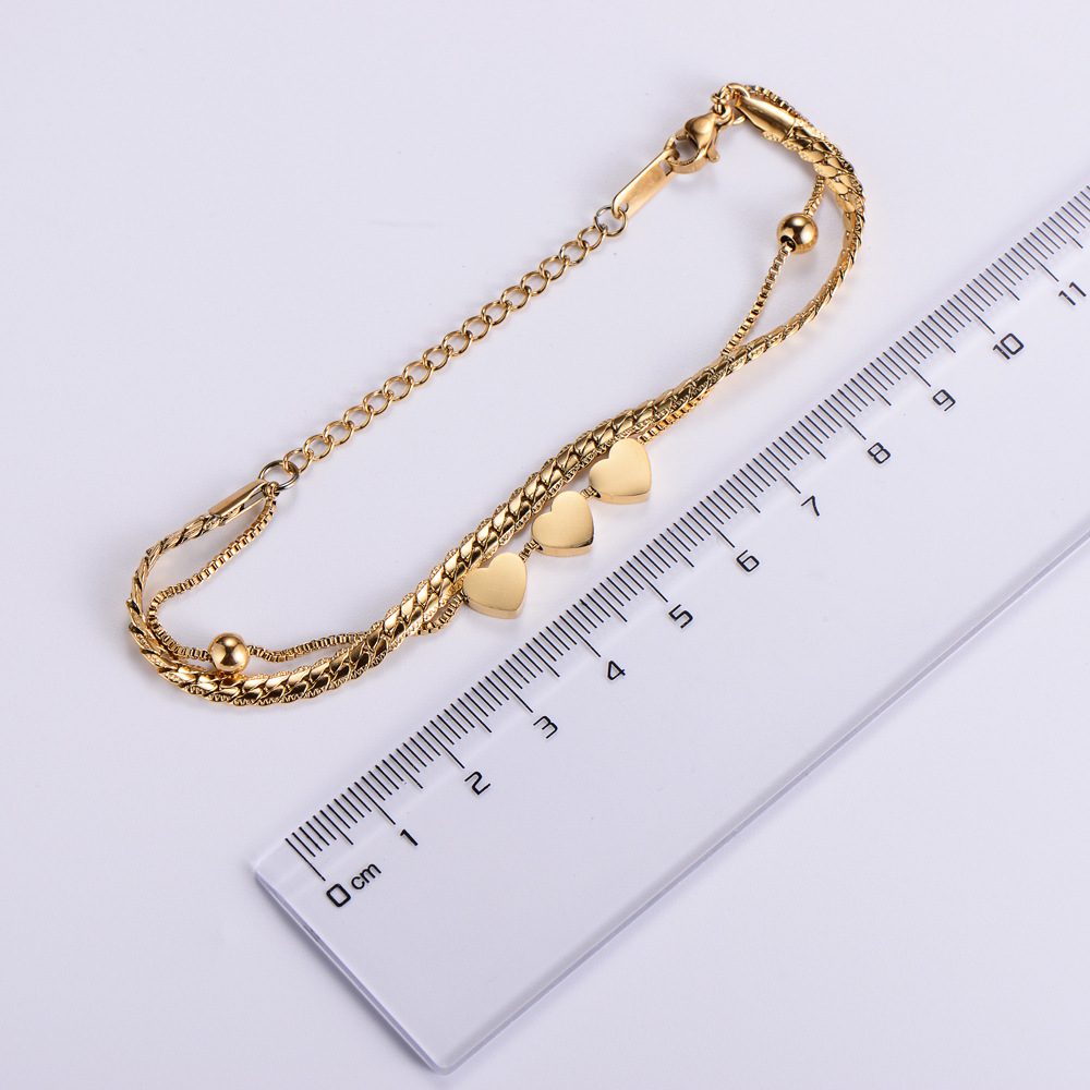 Womenu0027s Jewelry Wholesale Stainless Steel 18k Gold Plated Heart Double Bracelet