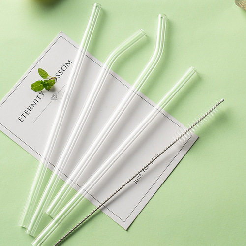 Korean ins style colored thick glass straws transparent creative heat-resistant high borosilicate crystal straws straight bent tubes in bulk