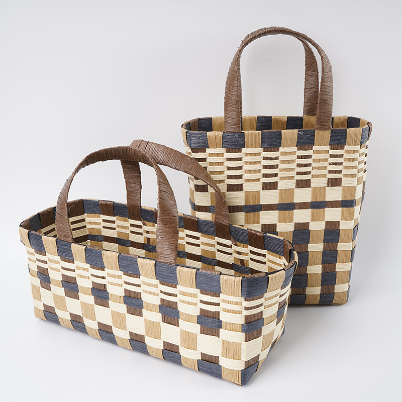 Hand-Woven Bag, Color Matching, Fashionable and Versatile, Hand-Carrying Vegetable Basket Bag, Paper Environmentally Friendly Shopping Bag Hand-Woven Bag, Color Matching, Fashionable and Versatile, Hand-Carrying Vegetable Basket Bag, Paper Environmentally Friendly Shopping Bag