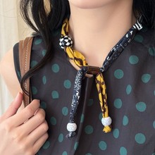 布艺印花亚克力木珠爱心吊坠项链民族风锁骨链个性小众设计感项饰