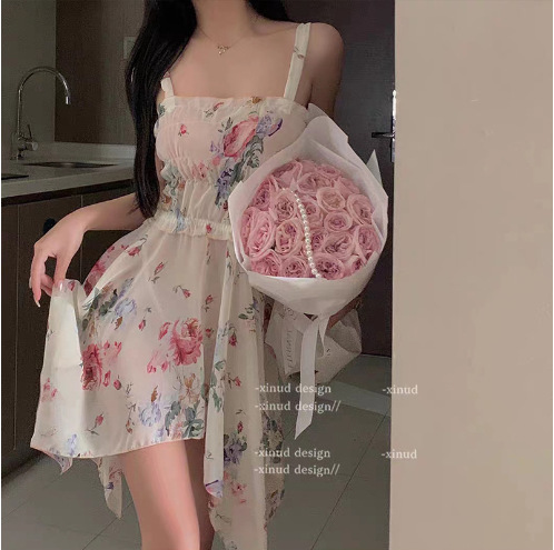 섹시한 속옷 순수한 욕망 프랑스 스타일 꽃 우아한 섹시한 틈새 빈티지 슬링 파자마 드레이핑 메쉬 원피스