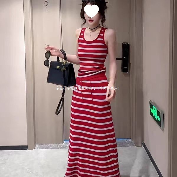 条纹针织无袖连衣裙女2025夏季新款气质显瘦裙子百搭两件套|undefined