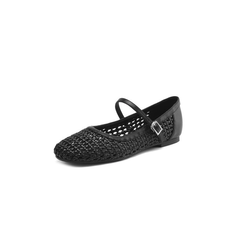 2025 новый летний стиль 1 см low heel полый переплет сетка обувь на одной пряжке серебристая плоская Mary Jane женские туфли