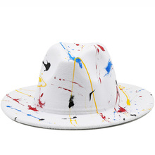 新款男女式彩漆涂鸦艺术家礼帽外贸跨境毡帽时尚爵士帽fedorahat