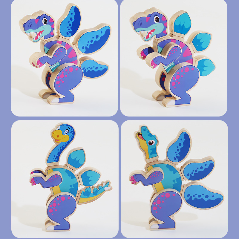 Rompecabezas para niños Hecho a mano Diy Intercalado magnético tridimensional Modelo de dinosaurio Rompecabezas Bloques de construcción Educación temprana Iluminación Juguetes de madera