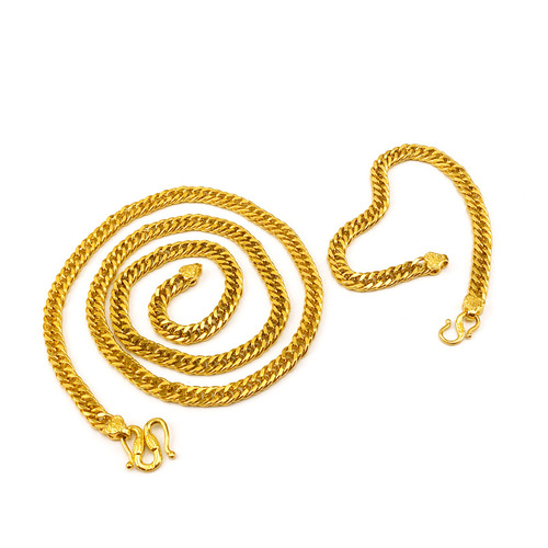Internet celebrity Fukou boss flat chain necklace bracelet set Vietnamese sand gold gold-plated horsewhip chain bracelet necklace supply source