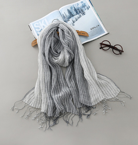 New summer products, Japanese linen scarf, square scarf, fashionable and versatile striped cotton and linen shawl, beach sun protection silk scarf