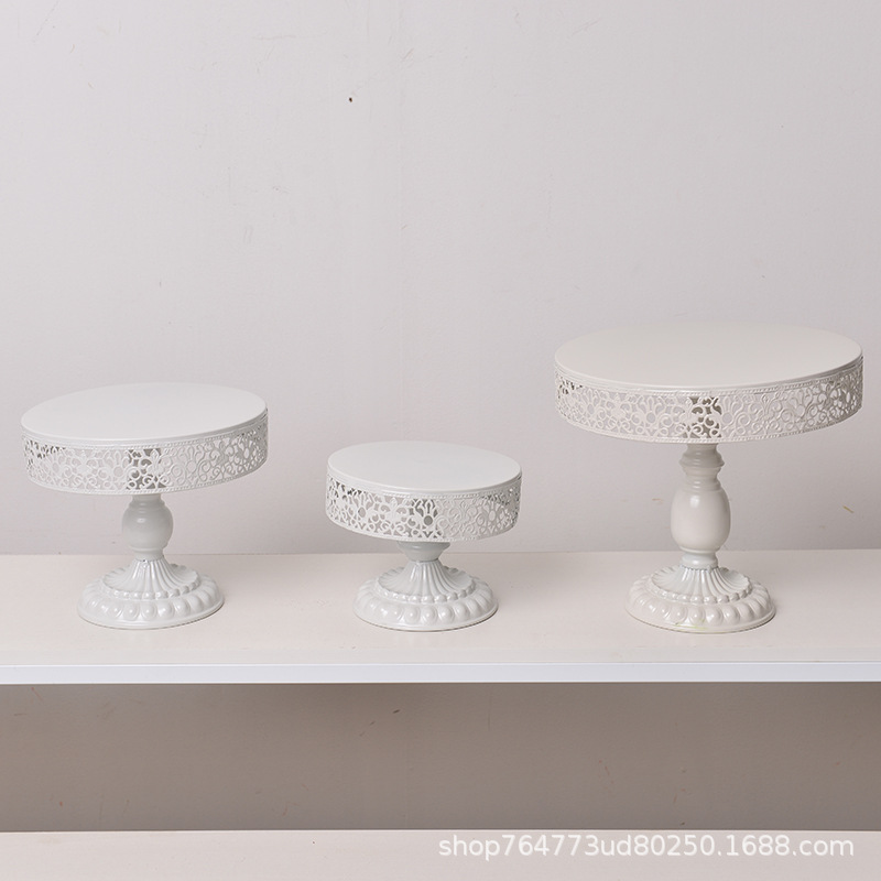 Amazon de tres piezas de hierro mesa de postre decoración soporte de exhibición bandeja de pastel de té merienda stand de comida fría mesa de descanso de té