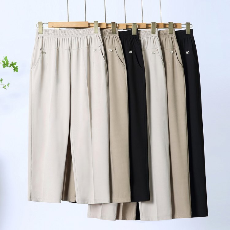 Dropshipping Mom Pants Summer Thin Ice Silk Cropped Pants Casual Pants Middle-Aged Grandma Pants Petite Straight Pants Dropshipping Mom Pants Summer Thin Ice Silk Cropped Pants Casual Pants Middle-Aged Grandma Pants Petite Straight Pants
