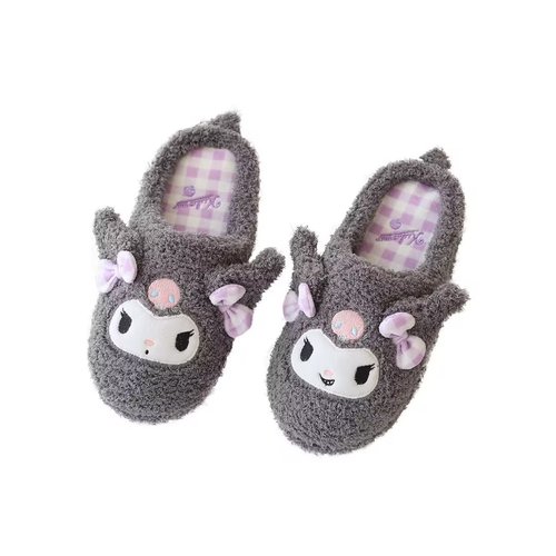 Japanese-style cartoon Kulumi, Ugly Fish, Cinnamon Dog-themed Headband Home Cotton Slippers for Indoor Floor, Half-Covering Heel Design