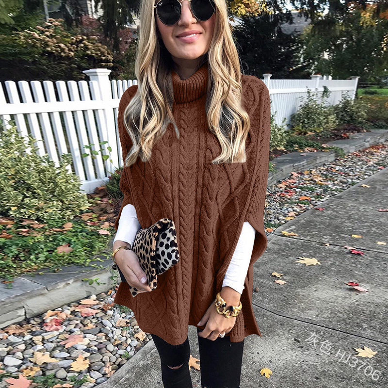 Suéter de Moda Urbana de Otoño Estilo Europeo y Americano, Cuello Alto, Color Sólido, Holgado, Elegante, Manga Larga para Mujer