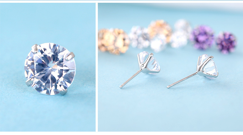 s925纯银四爪水钻耳钉 韩版女韩国小耳饰品 欧美